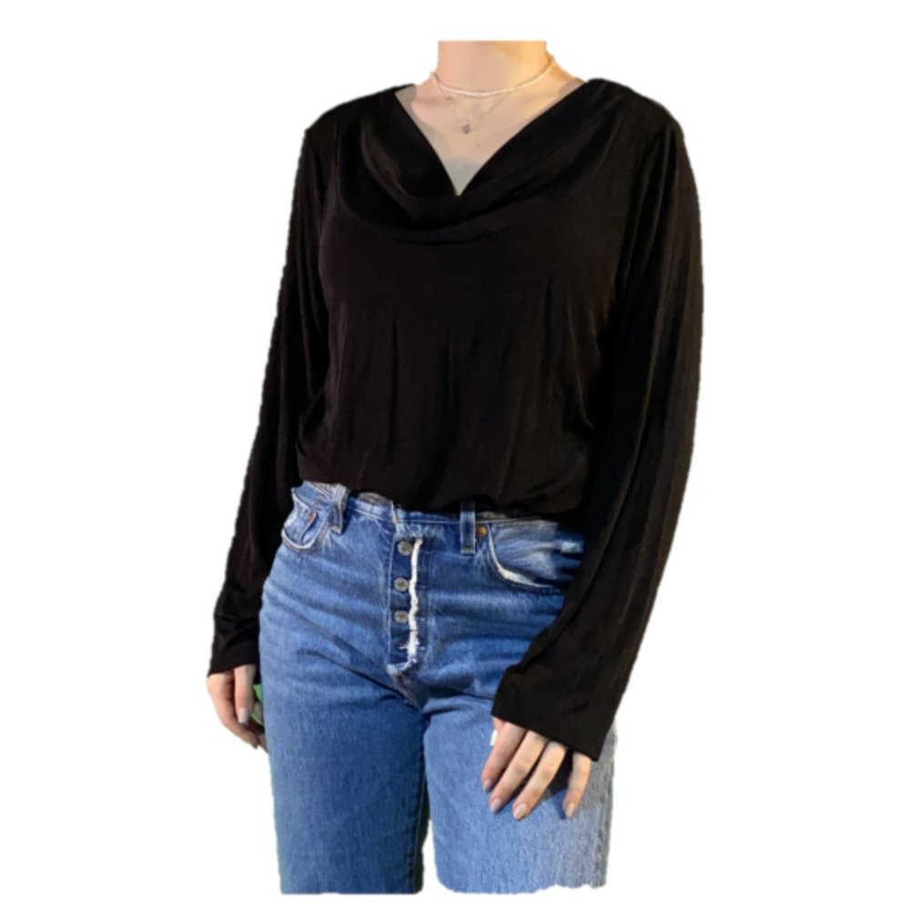 Black Cowl Neck Blouse - Picture 2 of 5